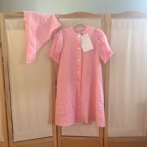 Pink Sleeper Puff Sleeve Dress with large Pearl Buttons
